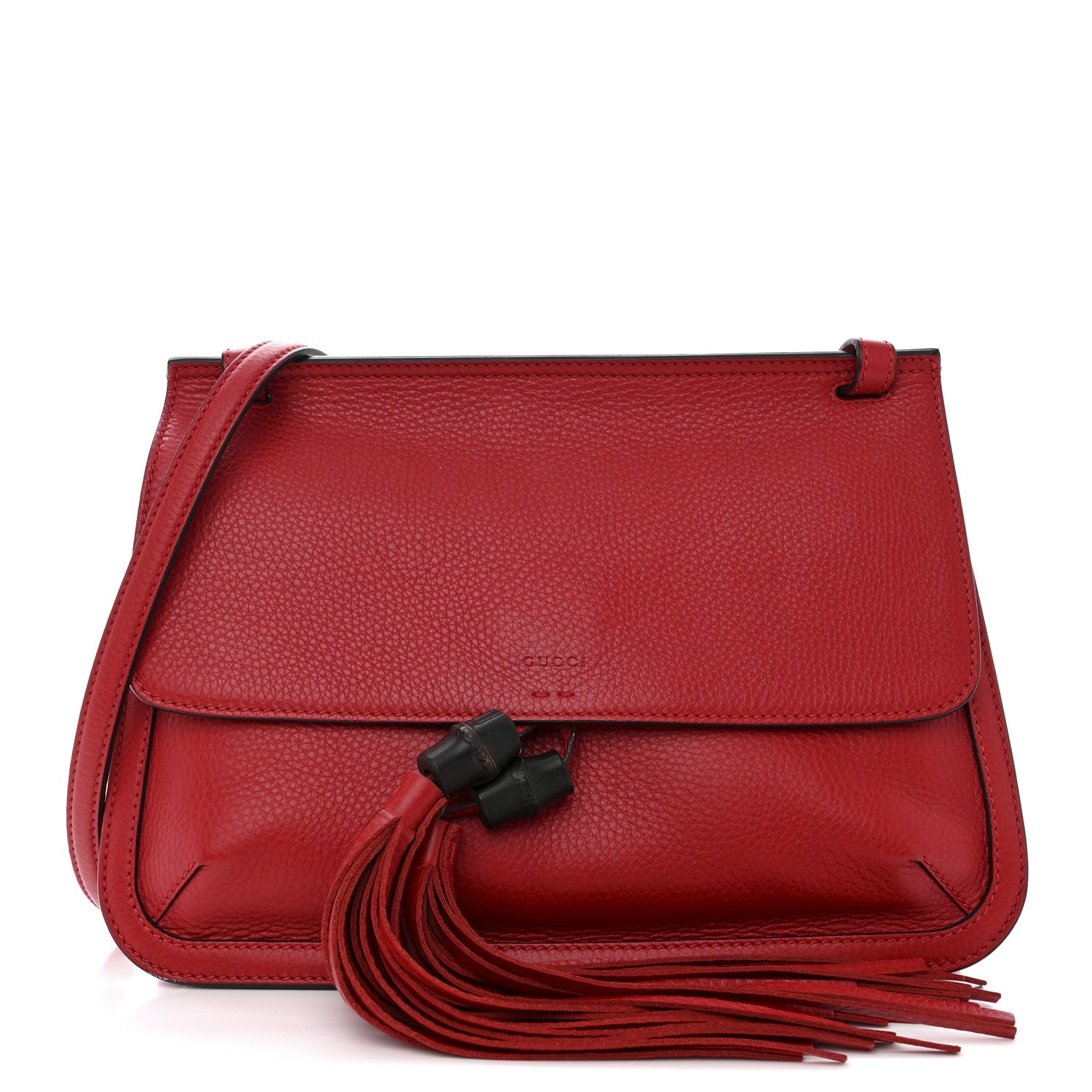 Gucci Pebbled Calfskin Medium Bamboo Daily Flap Shoulder Bag Red 1 of 11