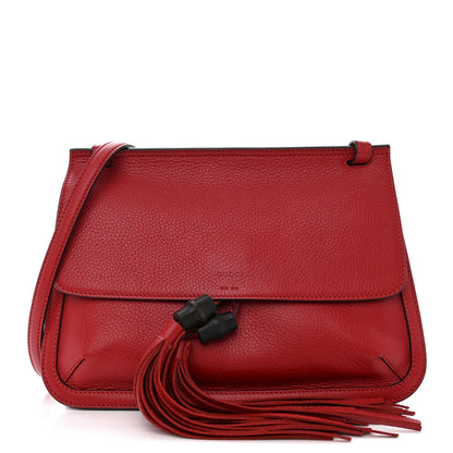 Gucci Pebbled Calfskin Medium Bamboo Daily Flap Shoulder Bag Red 1 of 11