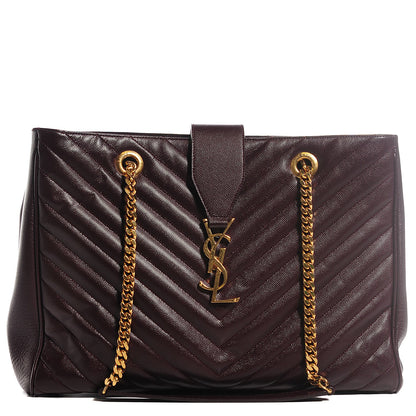 Saint Laurent Grain de Poudre Matelasse Chevron Monogram Shopping Bag Bordeaux 1 of 8