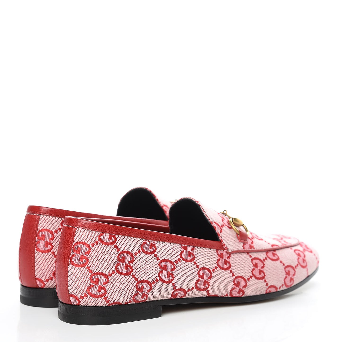 Canvas GG Monogram Horsebit Womens Jordaan Loafers 36.5 Gardenia Hibiscus Red