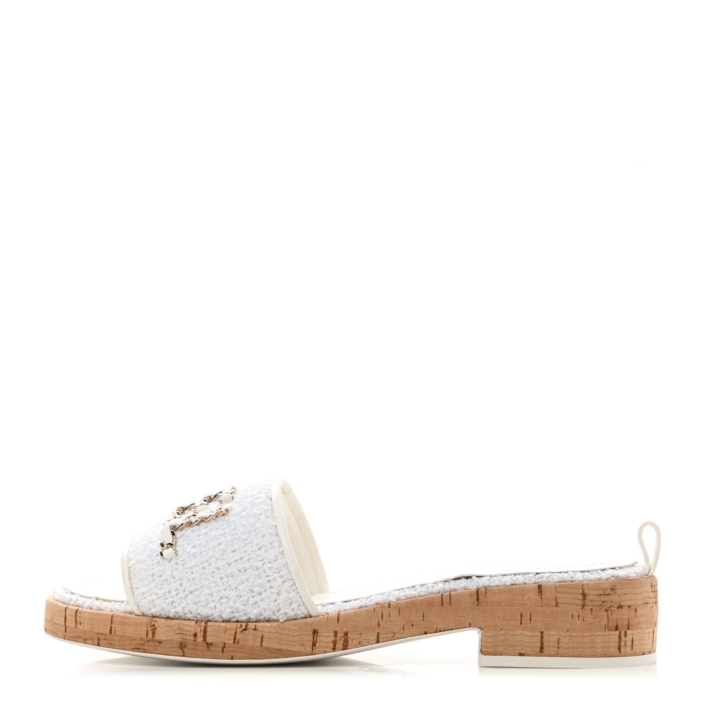 Tweed Cork CC Chain Mule Sandal 41 White