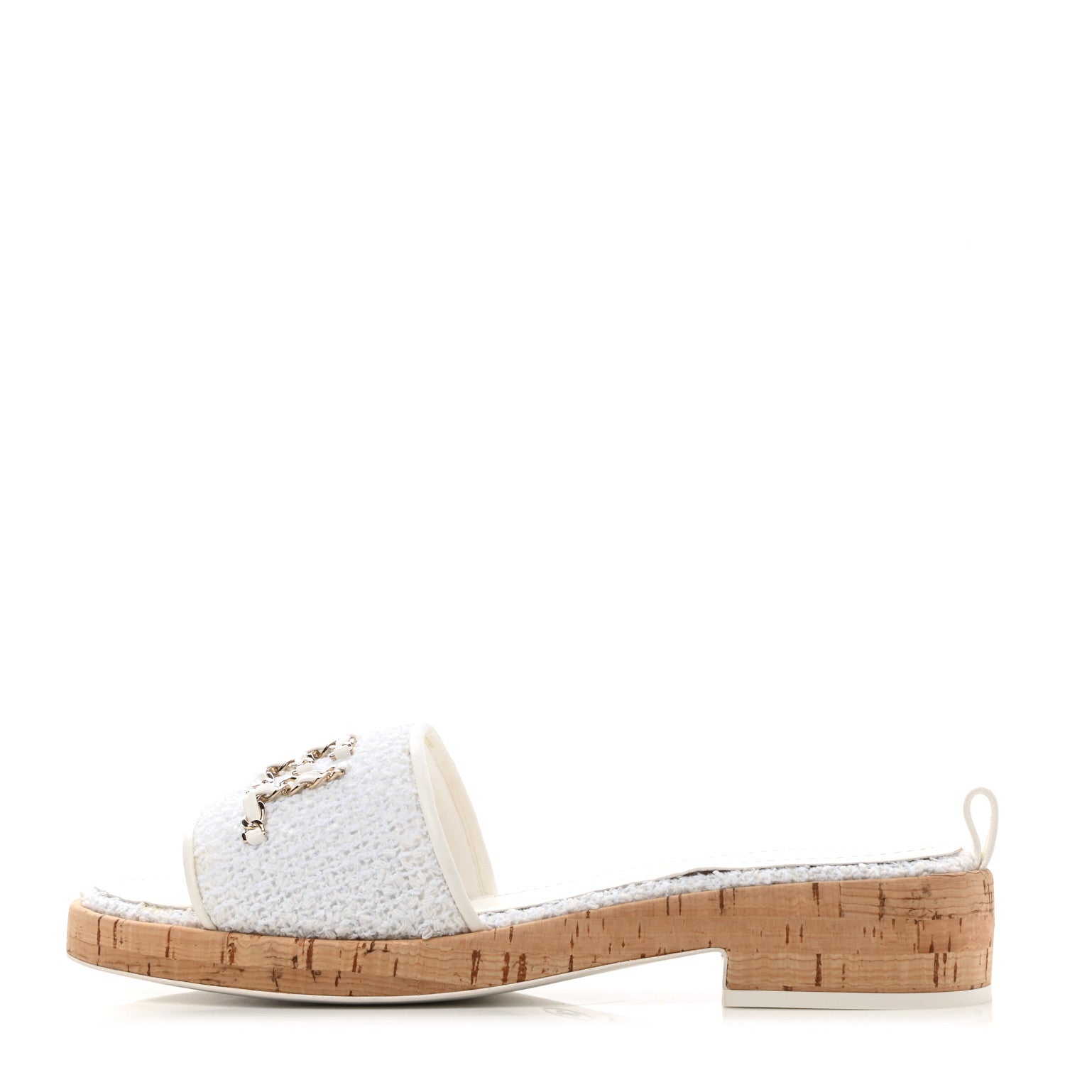Chanel Tweed Cork CC Chain Mule Sandal 41 White 1 of 9