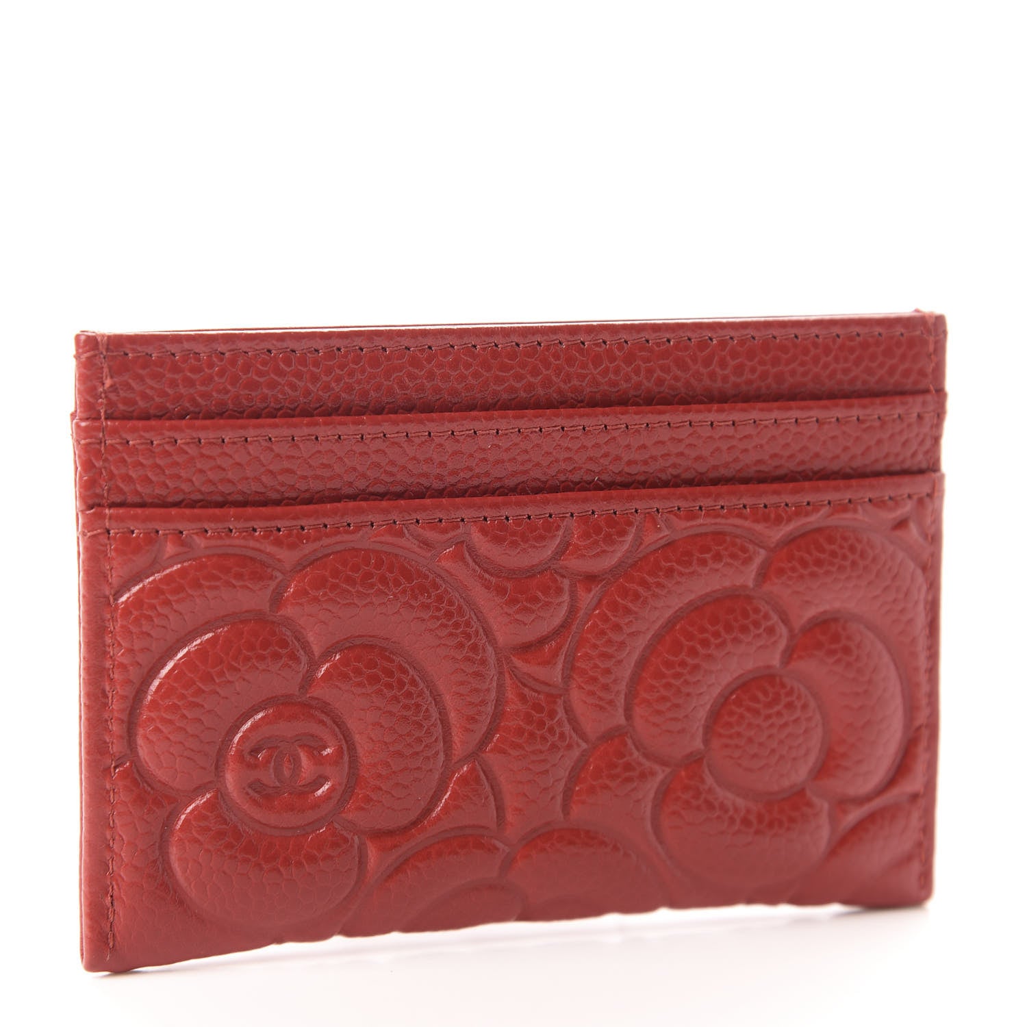 Chanel Caviar Camellia Embossed Card Holder Red 3 of 9