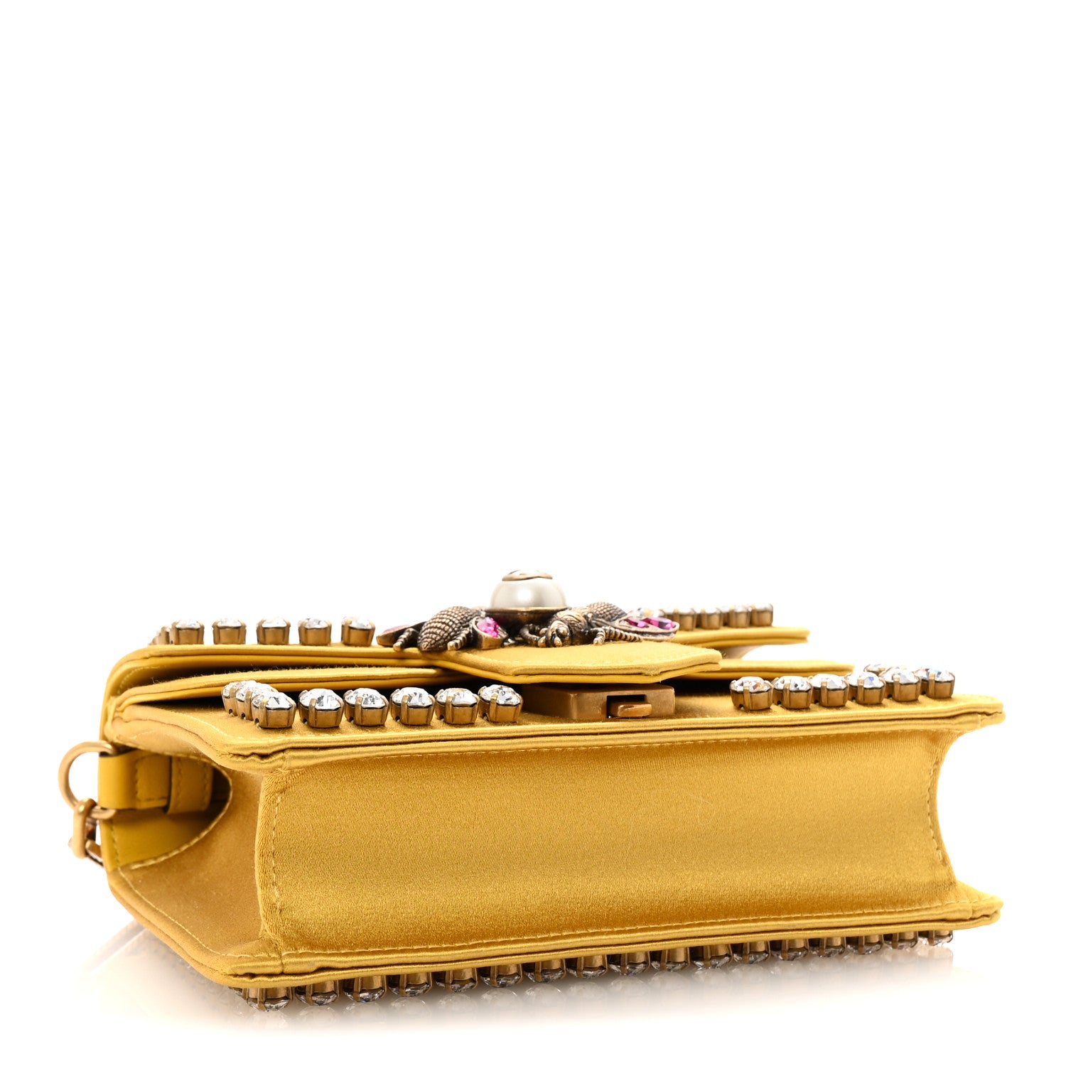 Gucci Satin Crystal Mini Bee Broadway Shoulder Bag Gold 4 of 11