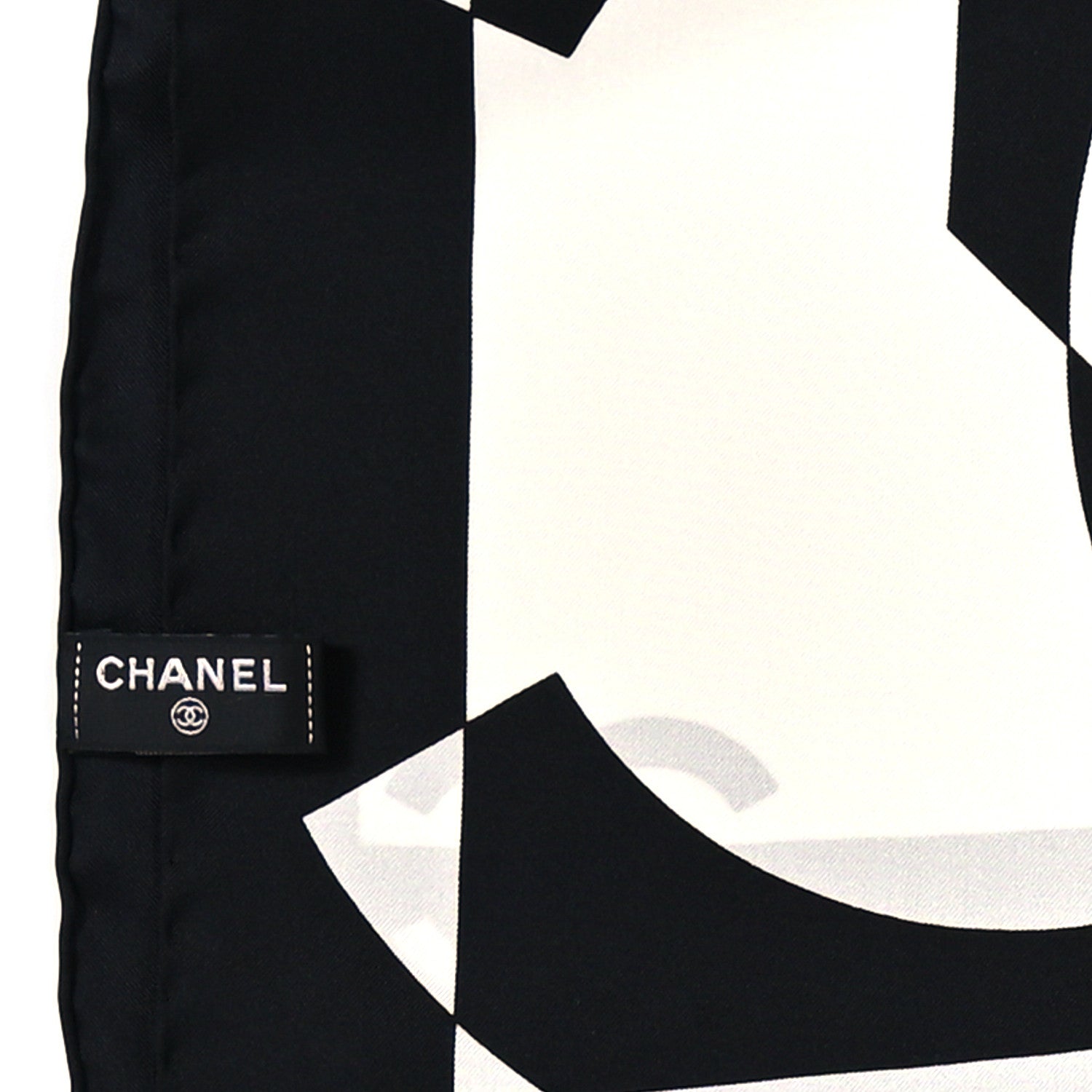 Chanel Silk Coco CC Square Scarf Black Ivory 3 of 4