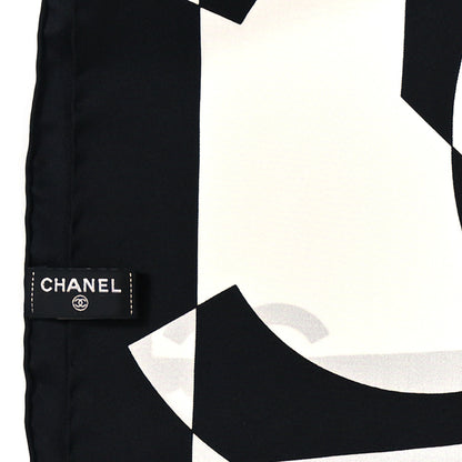 Chanel Silk Coco CC Square Scarf Black Ivory 3 of 4