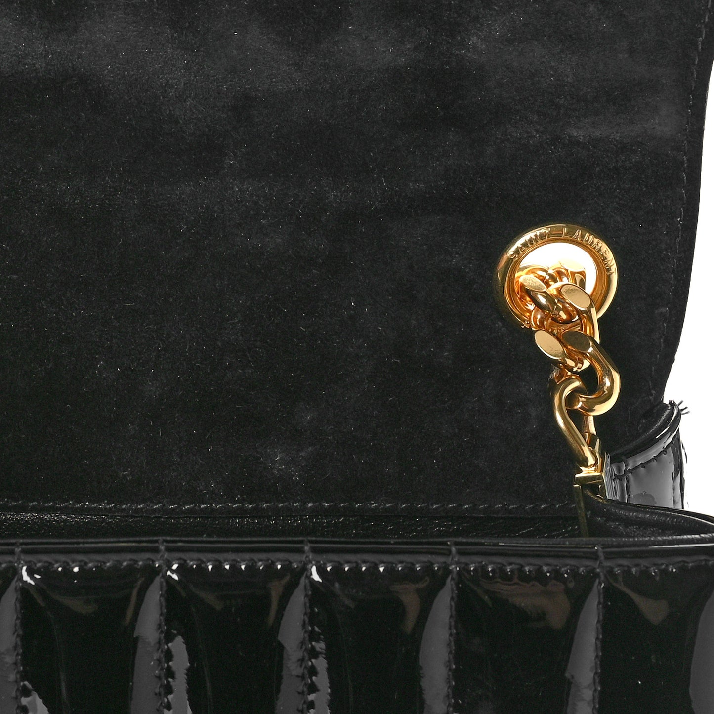 Patent Calfskin Matelasse Monogram Medium Vicky Chain Bag Black