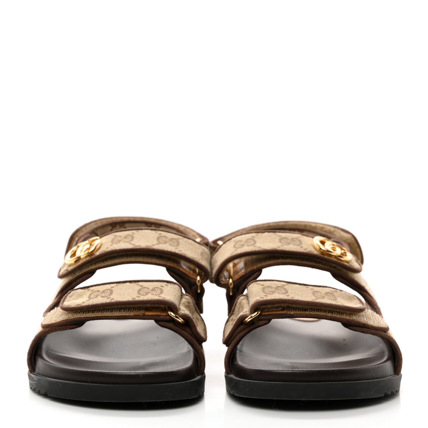 Gucci Monogram Kid Scamosciato Double G Womens Dad Sandals 37.5 Beige Ebony New Acero 2 of 9