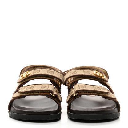 Gucci Monogram Kid Scamosciato Double G Womens Dad Sandals 37.5 Beige Ebony New Acero 2 of 9