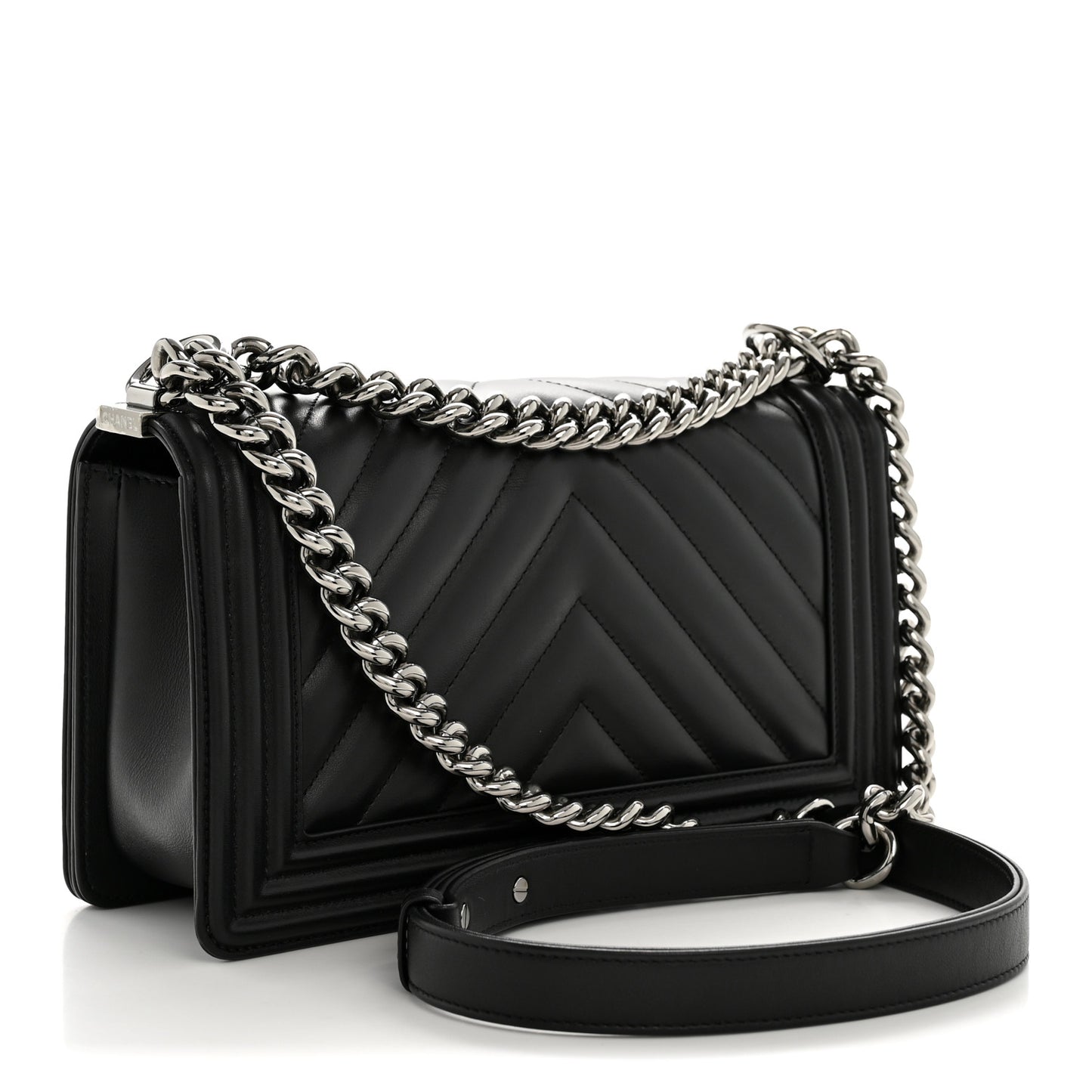 Lambskin Chevron Quilted Medium Boy Flap Black