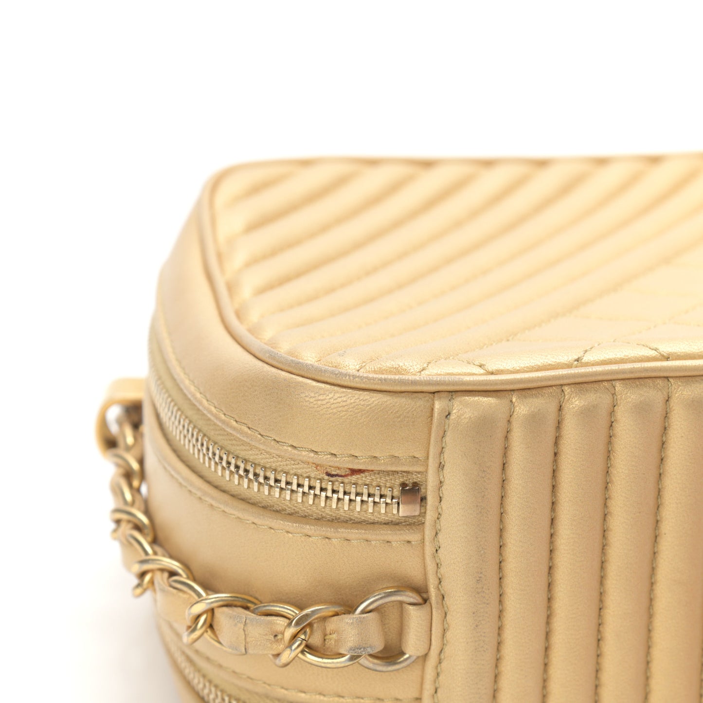 Metallic Lambskin Quilted Small Coco Boy Camera Case Gold