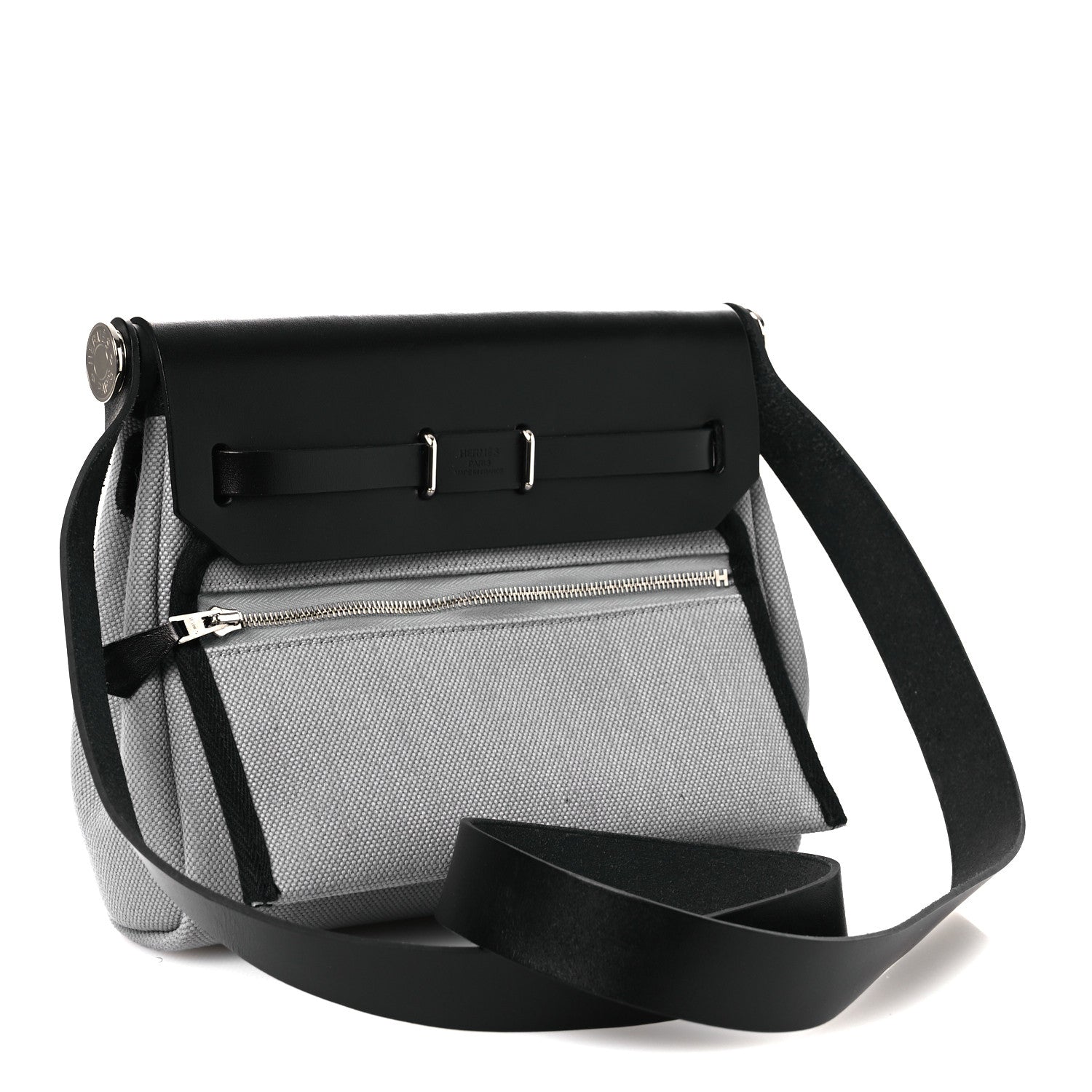 Hermes Military Toile Vache Hunter Herbag Zip Retourne 20 Gris Pantin Black 3 of 16