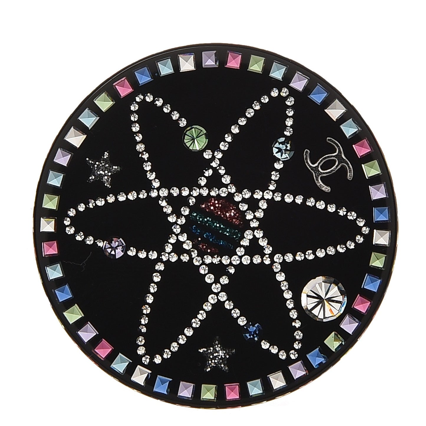 Glittered Resin Strass Brooch Black Pink