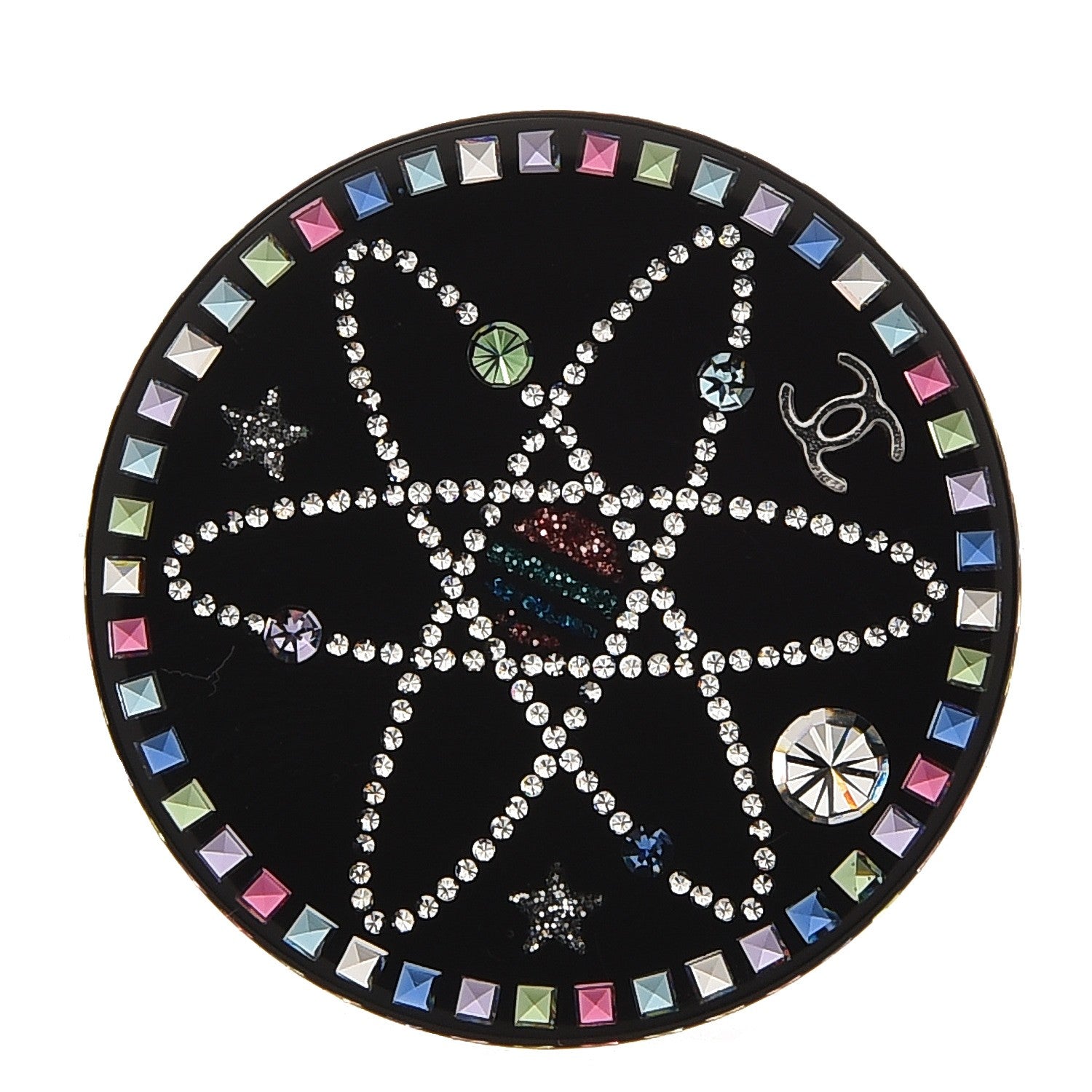 Chanel Glittered Resin Strass Brooch Black Pink 1 of 5