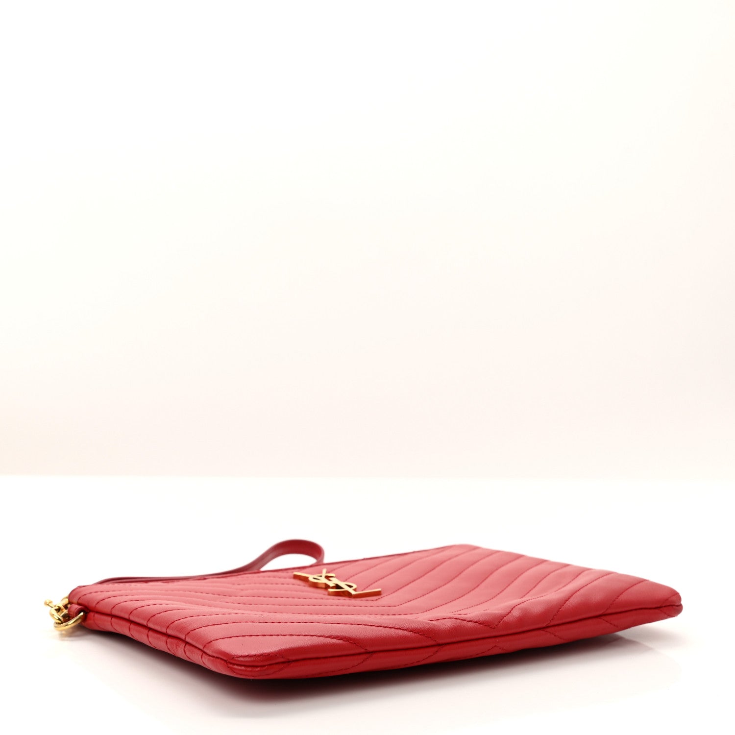 Saint Laurent Calfskin Matelasse Chevron Monogram A5 Wristlet Red 4 of 7