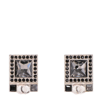 Chanel Crystal CC Square Earrings Black Silver 1 of 5