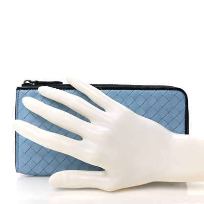 Bottega Veneta Nappa Intrecciato Half Zip Around Wallet Blue Black 2 of 6