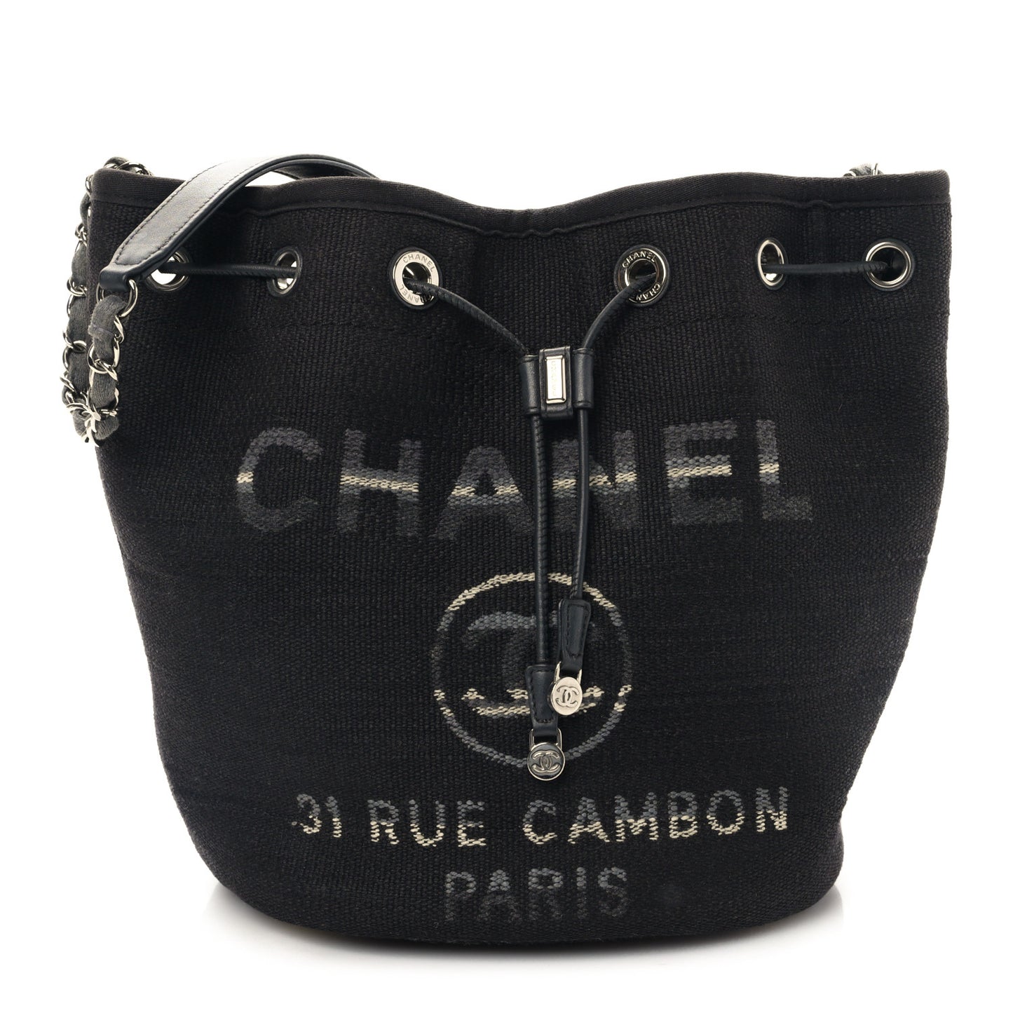 Striped Canvas Deauville Drawstring Bag Gray Black