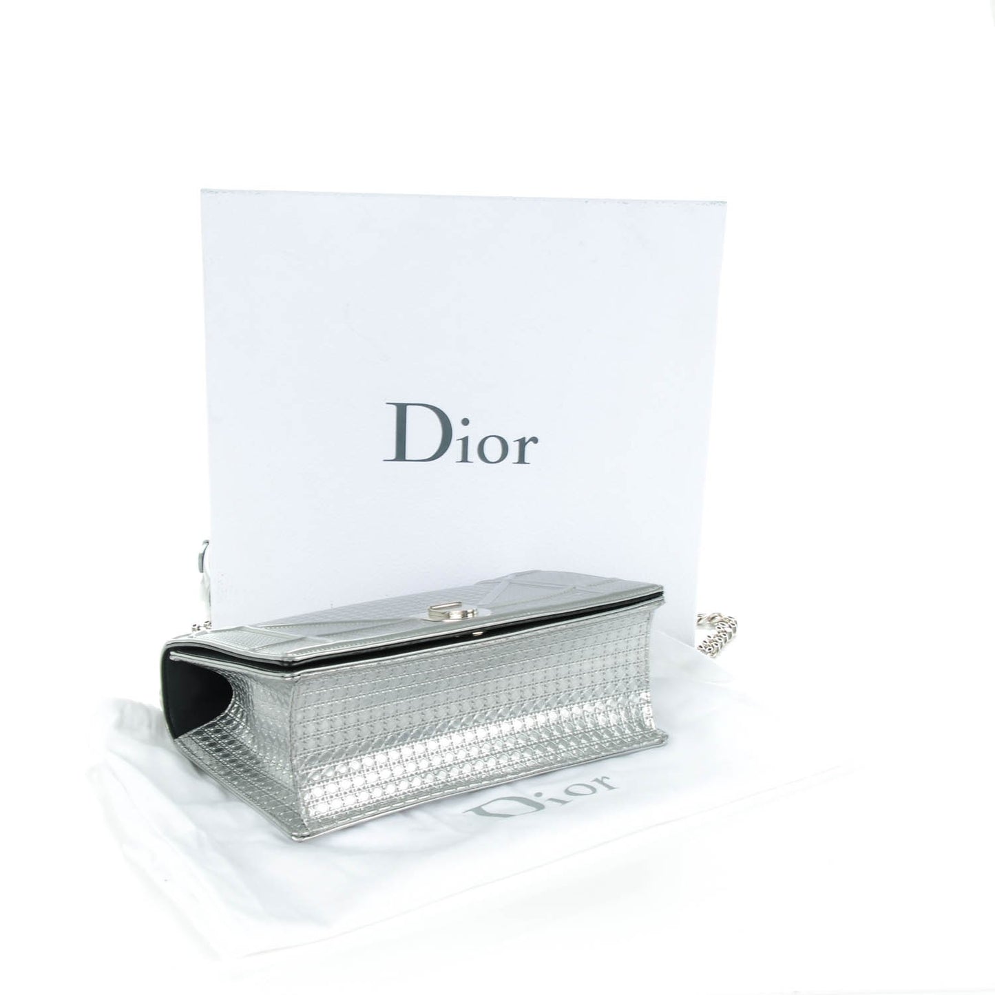 Metallic Patent Micro-Cannage Medium Diorama Flap Bag Silver
