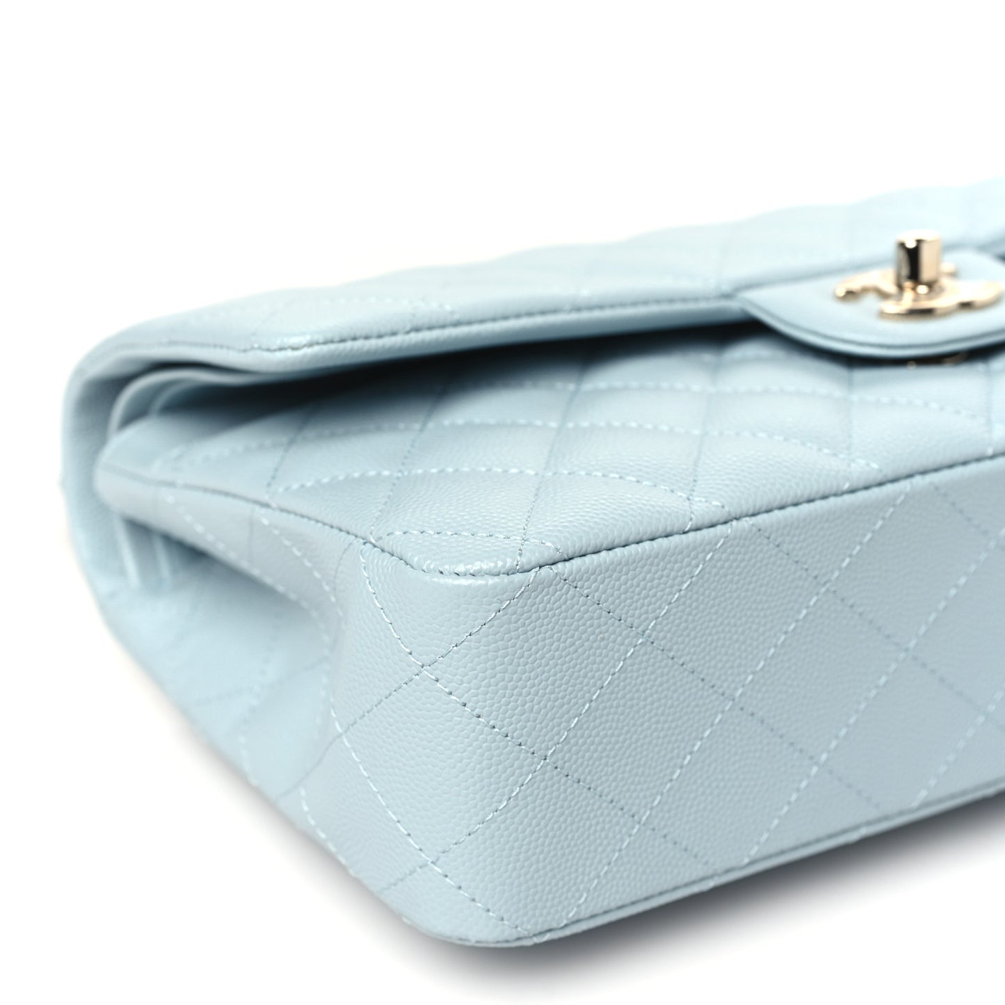 Caviar Quilted Medium Double Flap Light Blue