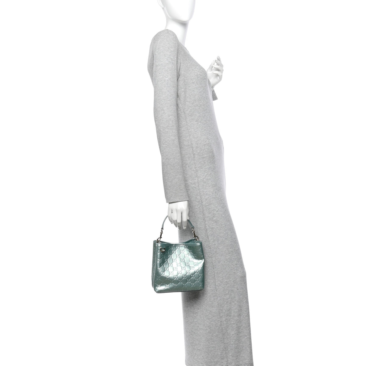 Gucci Patent GG Emblem Small Bucket Bag Light Blue 2 of 10