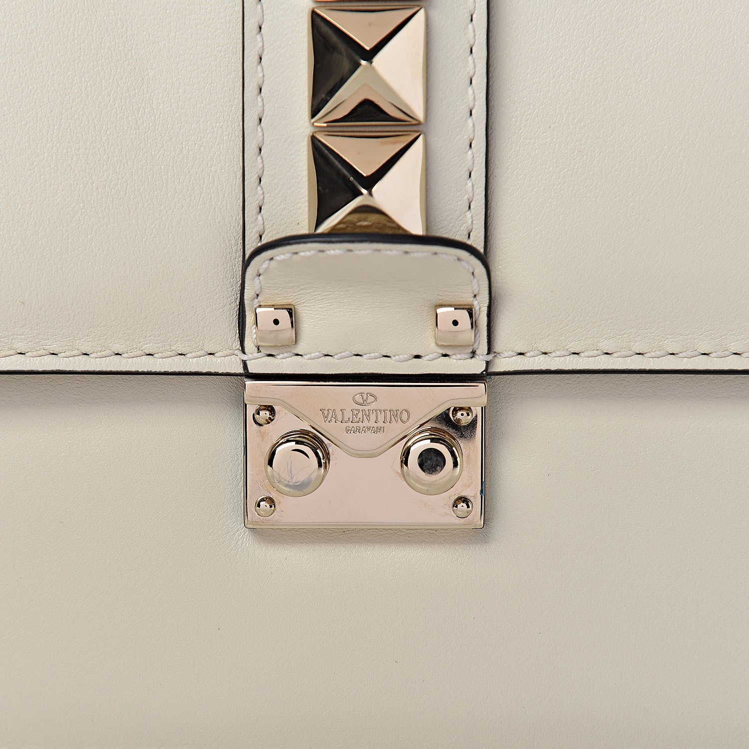 Valentino Garavani Vitello Medium Glam Lock Rockstud Flap Light Ivory 10 of 13