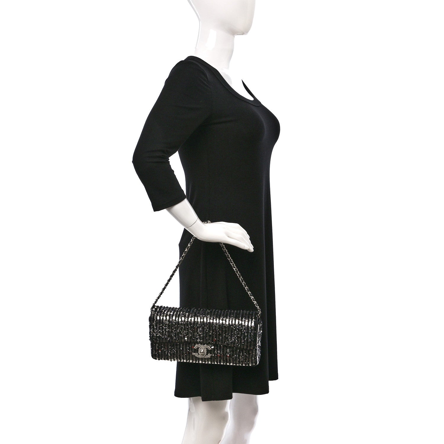 Chanel Sequin Quilted Pearl CC Flap Clutch Black 2 of 10