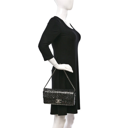 Chanel Sequin Quilted Pearl CC Flap Clutch Black 2 of 10
