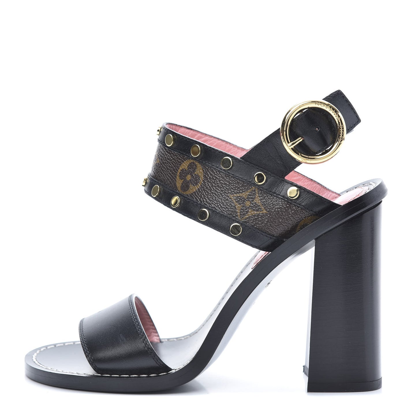 Calfskin Monogram Passenger Heeled Sandals 37.5 Black Rose