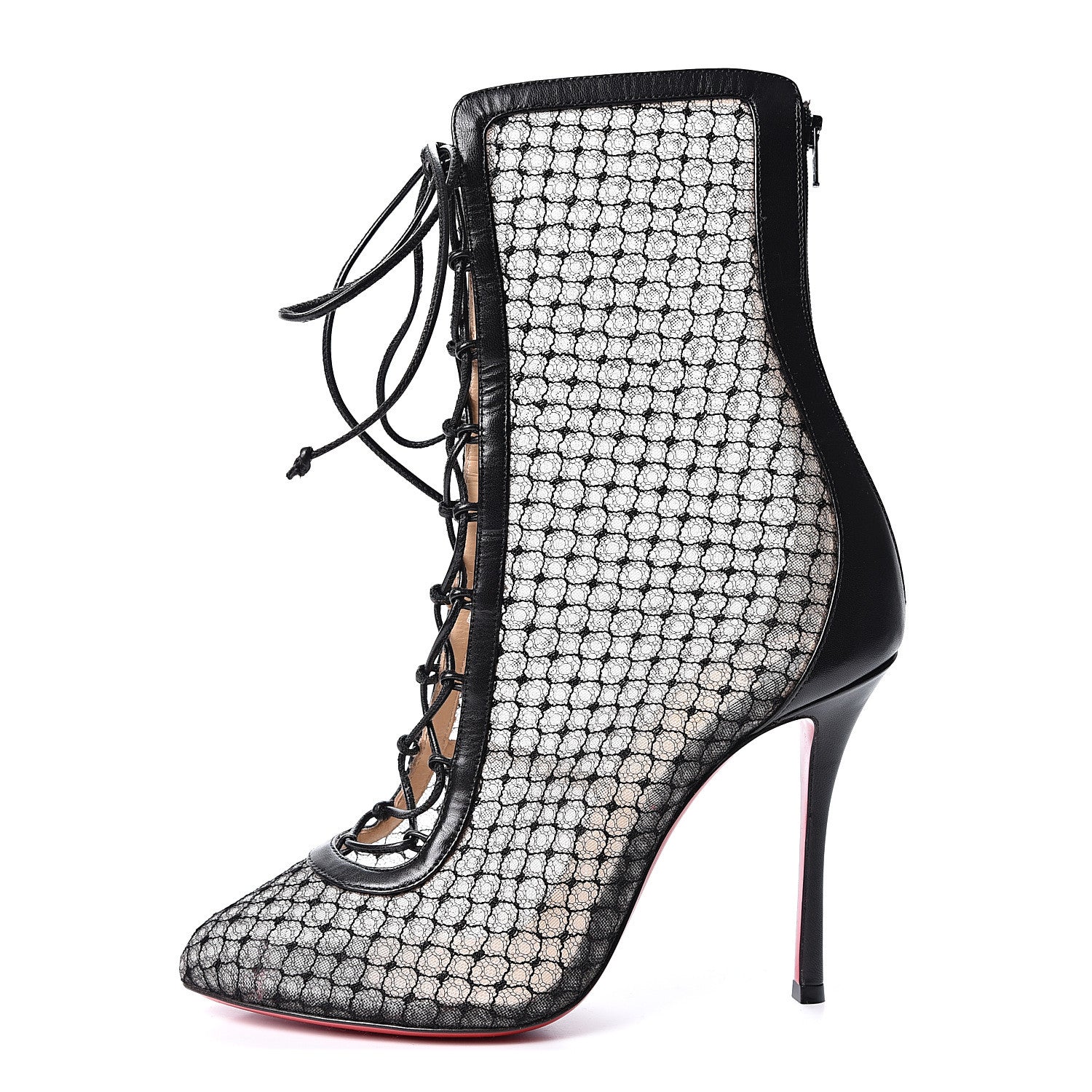 Christian Louboutin Nappa Fishnet Lace Hotero 100 Ankle Boots 37.5 Black 1 of 8