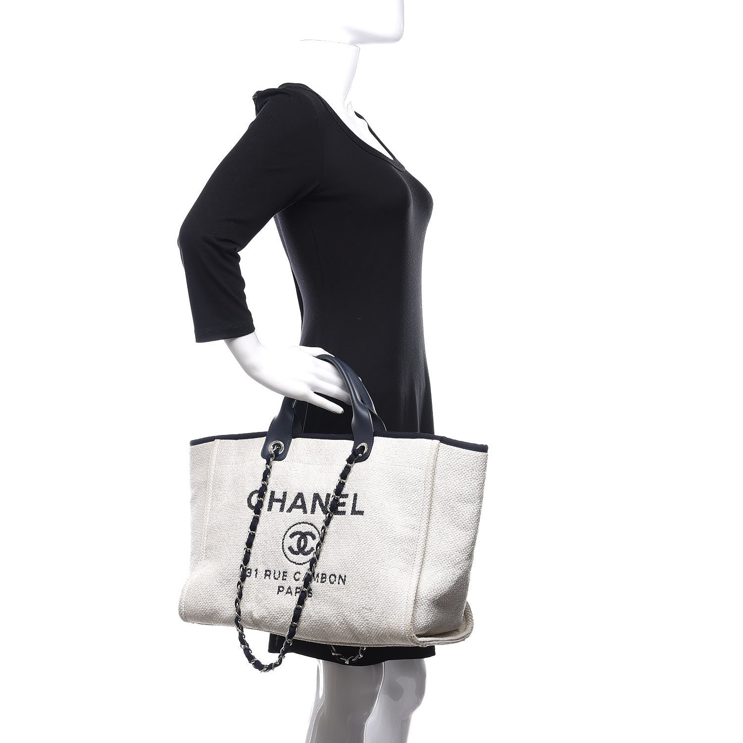 Chanel Woven Straw Raffia Medium Deauville Tote White Navy 3 of 11