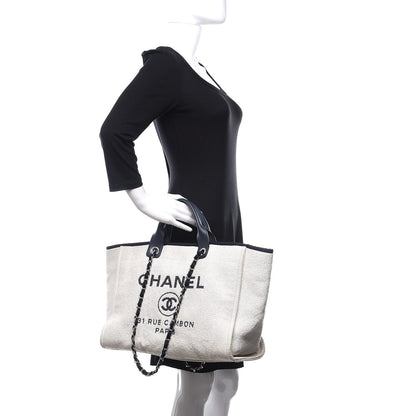Chanel Woven Straw Raffia Medium Deauville Tote White Navy 3 of 11