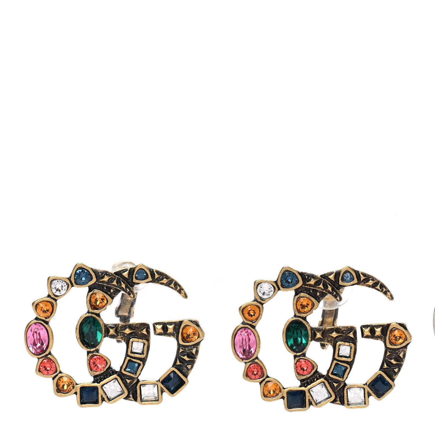 Gucci Crystal Double G Clip On Earrings Aged Gold Multicolor 1 of 6