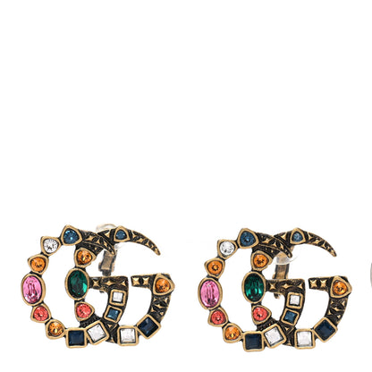 Gucci Crystal Double G Clip On Earrings Aged Gold Multicolor 1 of 6