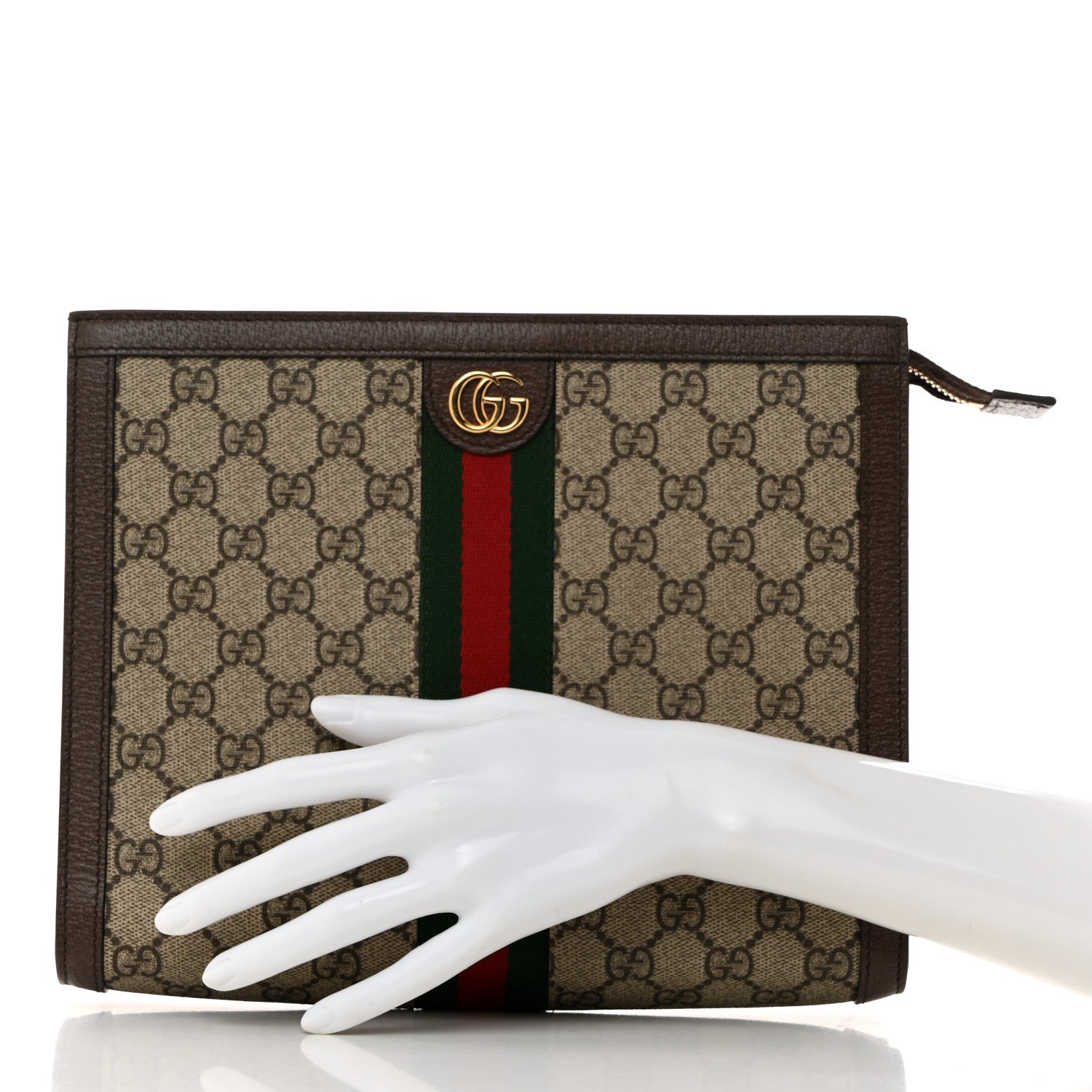 Gucci GG Supreme Monogram Web Ophidia Pouch Brown 2 of 9