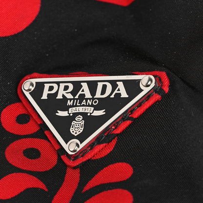 Prada Tessuto Hibiscus Print Double Buckle Backpack Black Rosso 7 of 9