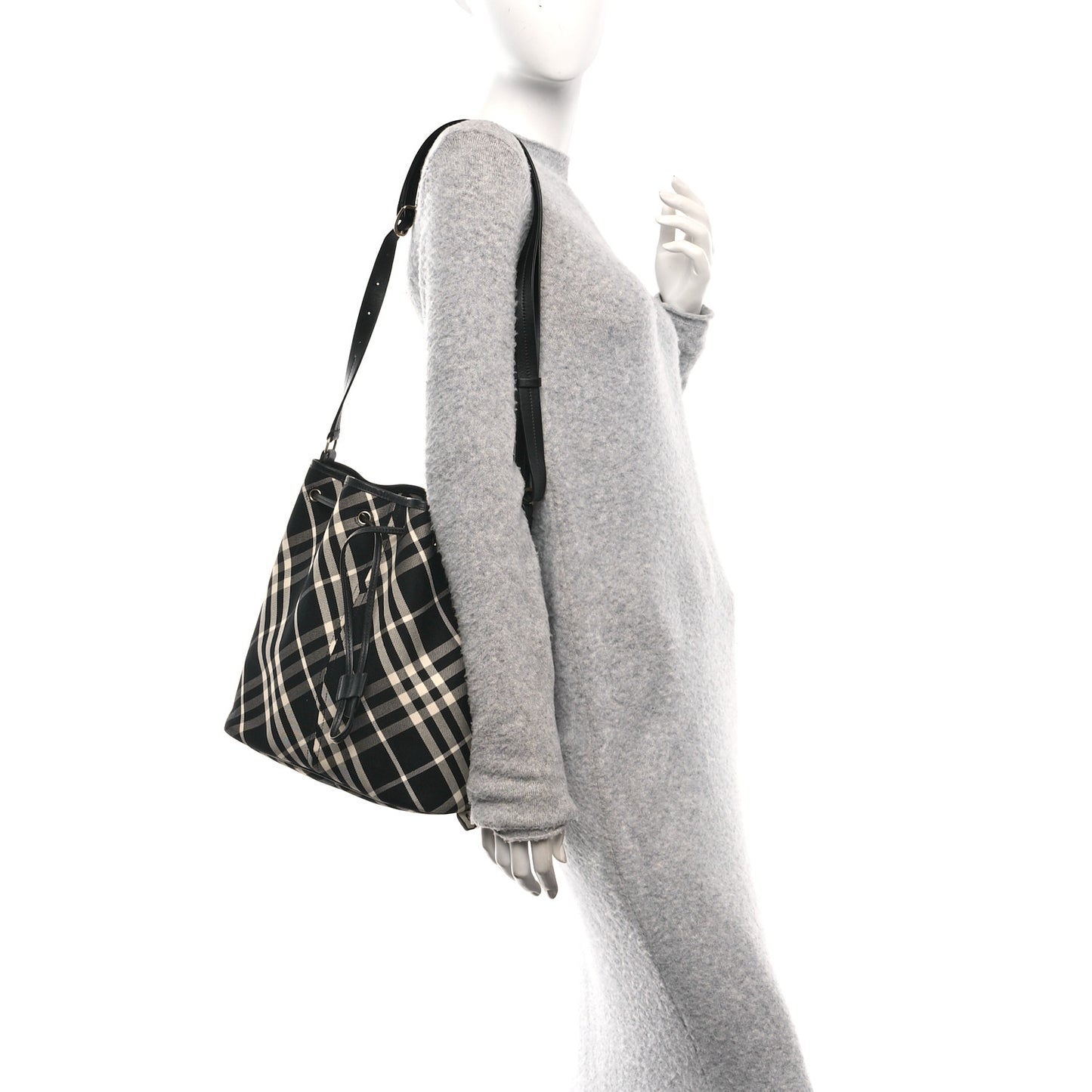 Check Medium Bucket Bag Black Calico