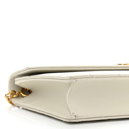 Saint Laurent Grain De Poudre Matelasse Chevron Monogram Envelope Chain Wallet Crema Soft 8 of 11
