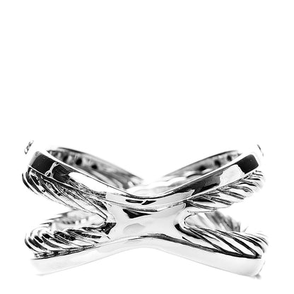 David Yurman Sterling Silver Black Diamond X Crossover Cable Ring 54 7 3 of 5