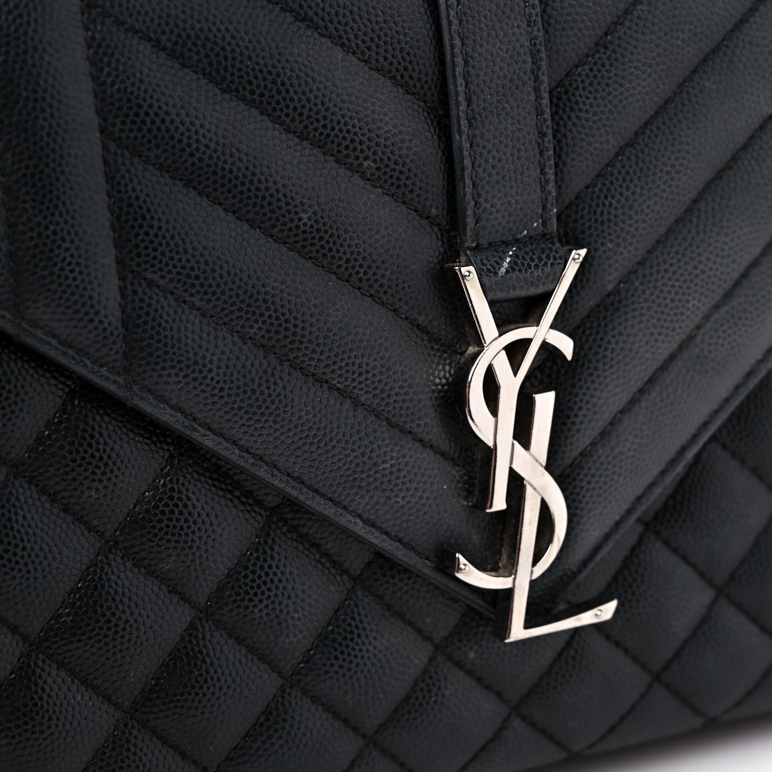 Saint Laurent Grain De Poudre Textured Mixed Matelasse Triquilt Medium Monogram Satchel Black 15 of 18