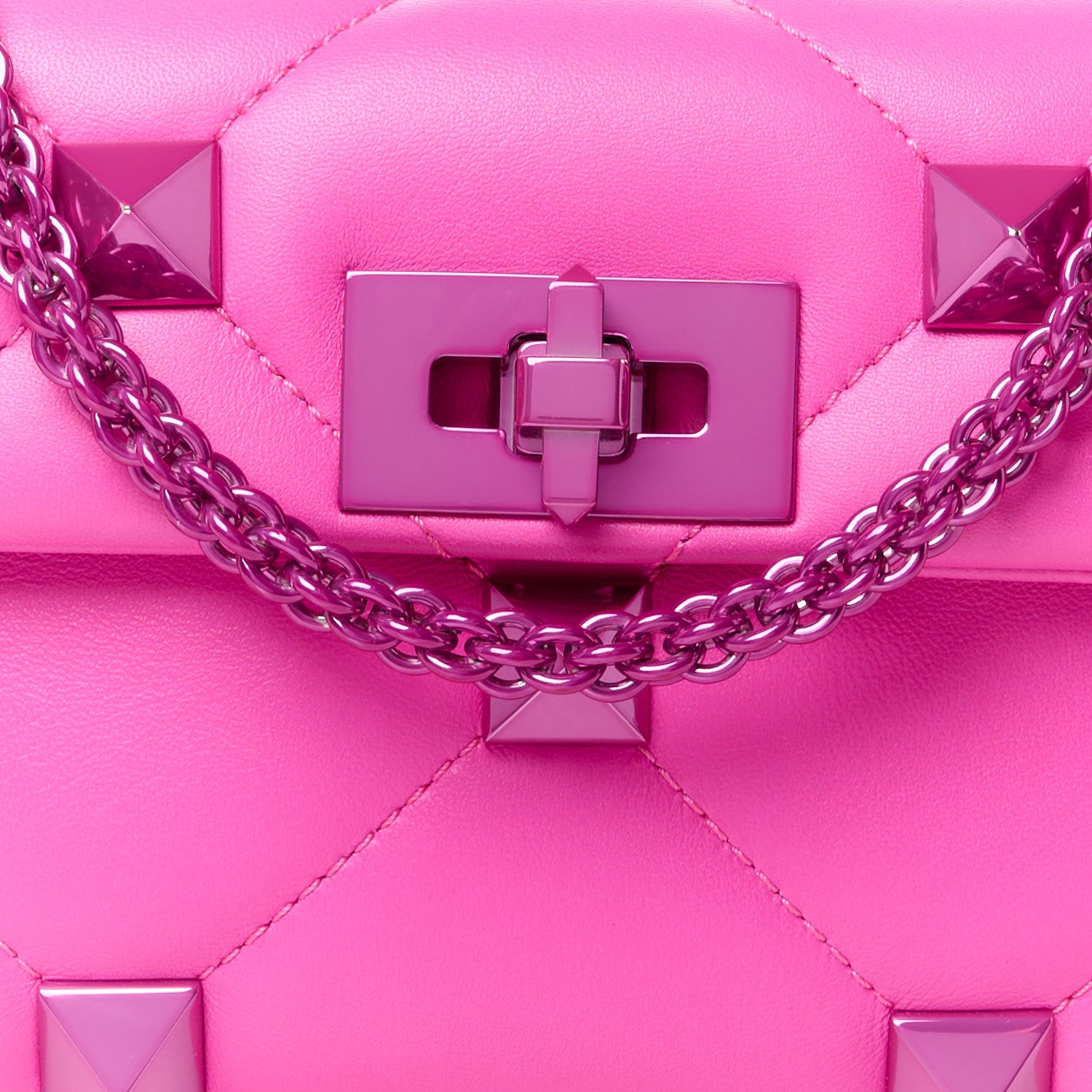 Valentino Garavani Nappa Lacquer Monochrome Small Roman Stud Shoulder Bag Pink PP 8 of 10