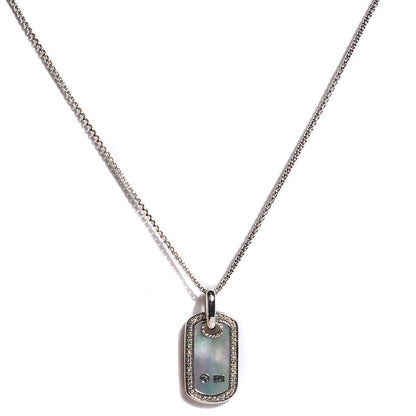 David Yurman Sterling Silver Mother Of Pearl Diamond Small Dog Tag Necklace 1 of 4