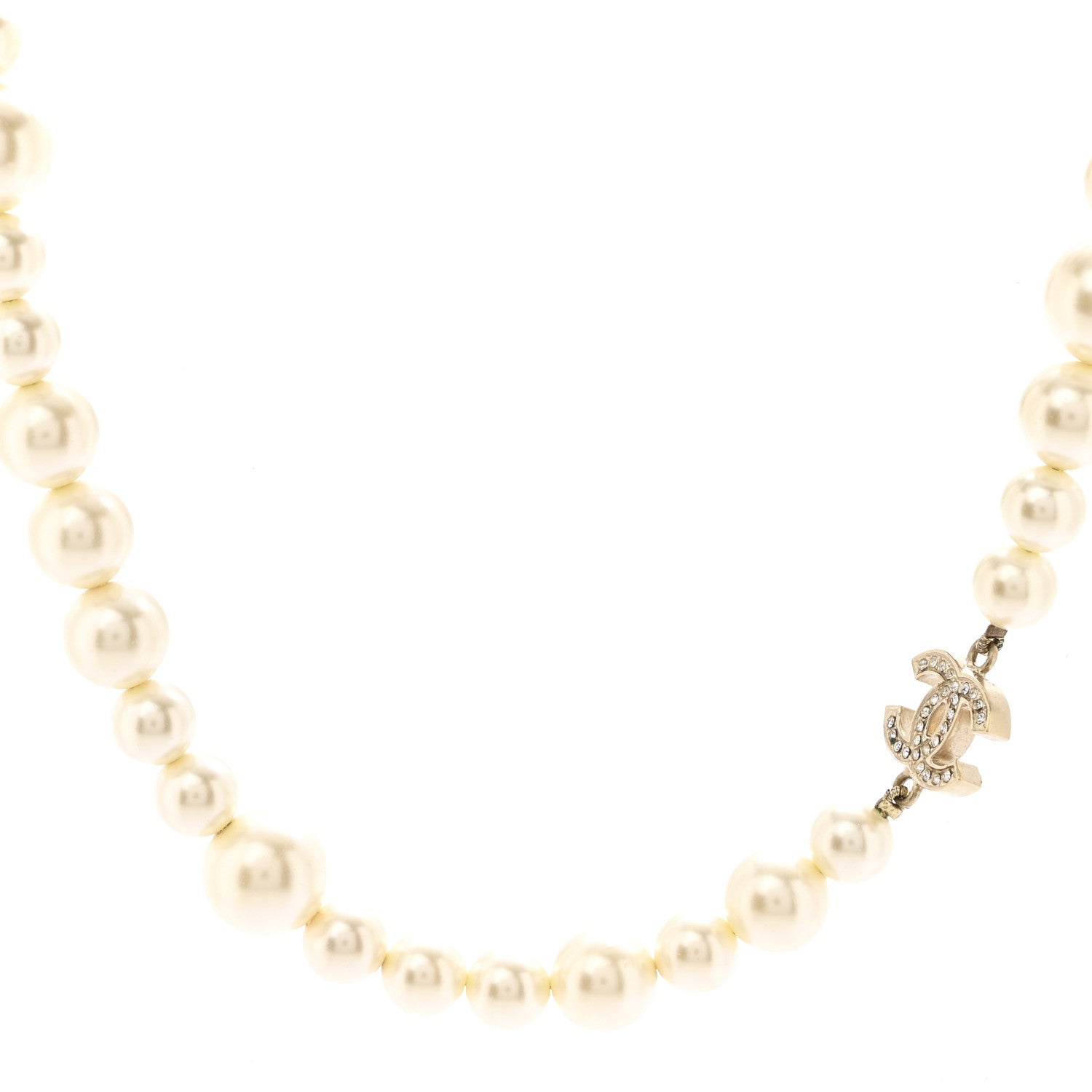 Chanel Graduated Pearl Crystal CC Long Necklace Light Gold 4 of 7