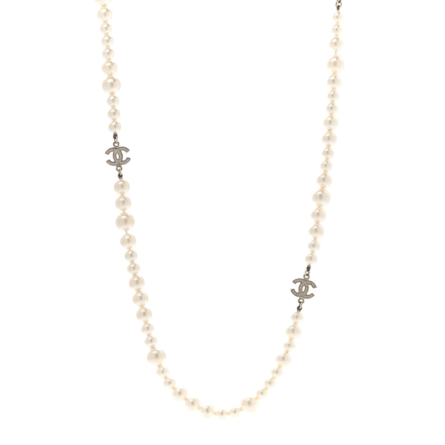Crystal Pearl CC Long Necklace Gold