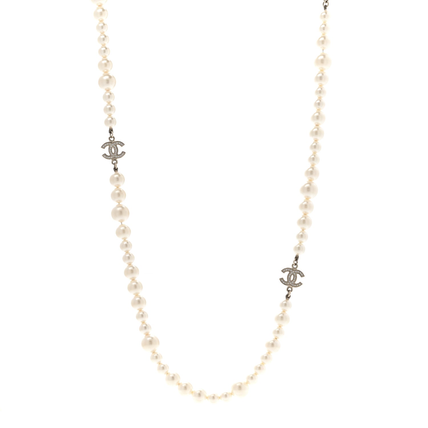 Chanel Crystal Pearl CC Long Necklace Gold 1 of 7