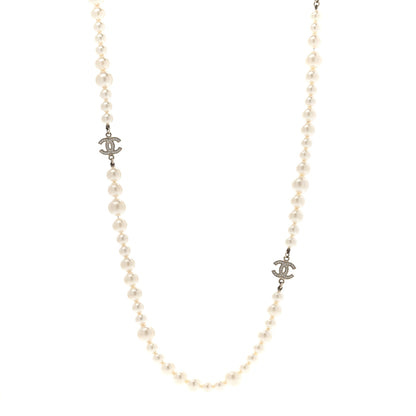 Chanel Crystal Pearl CC Long Necklace Gold 1 of 7