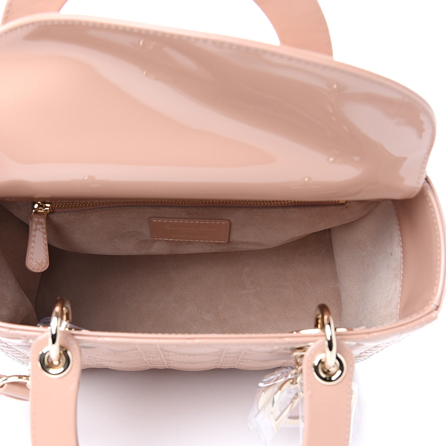 Patent Cannage Medium Lady Dior Beige