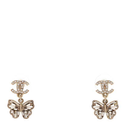 Chanel Crystal CC Butterfly Earrings Gold 1 of 5