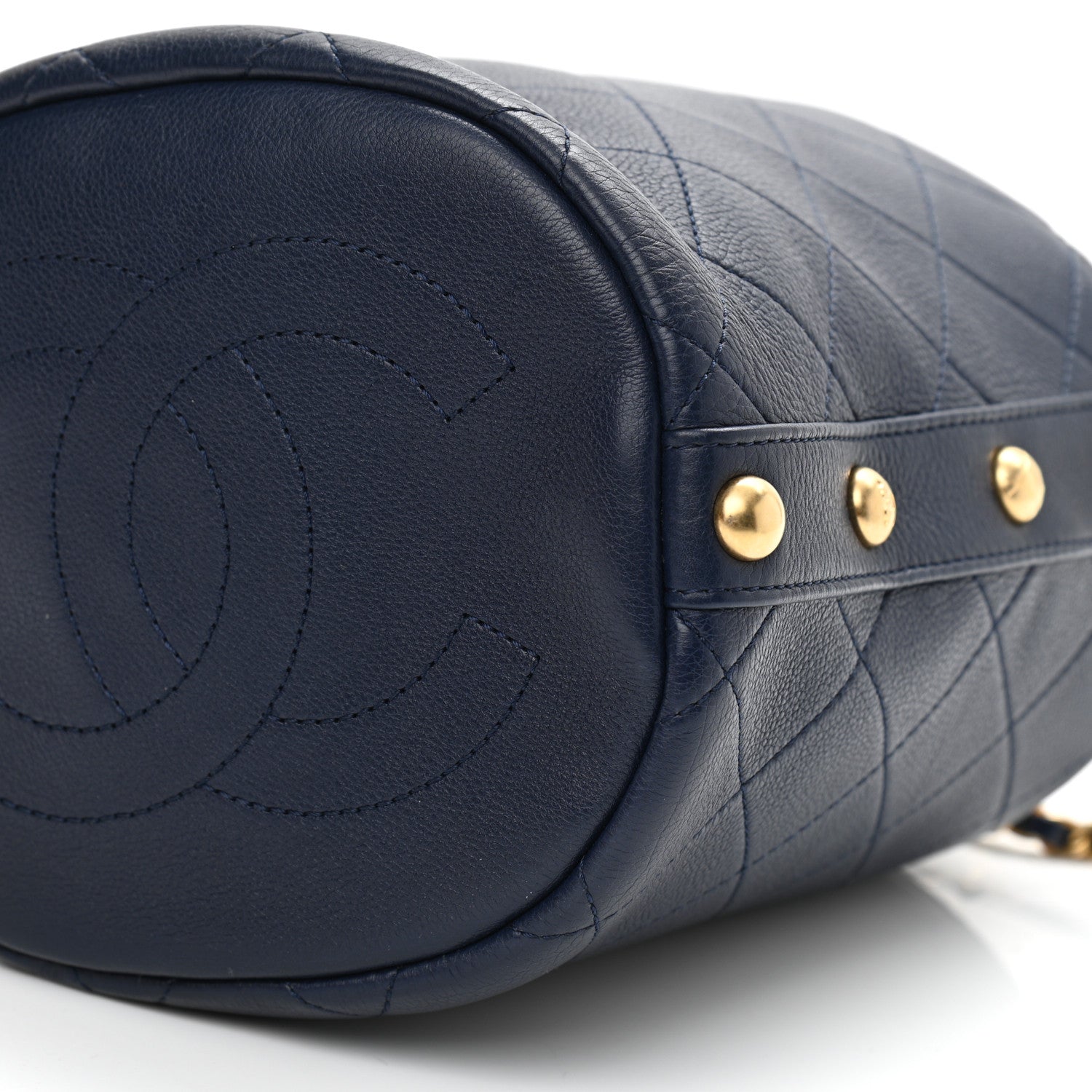 Chanel Calfskin Tweed Medium CC Chain Bucket Drawstring Bag Navy Blue Multicolor 10 of 10