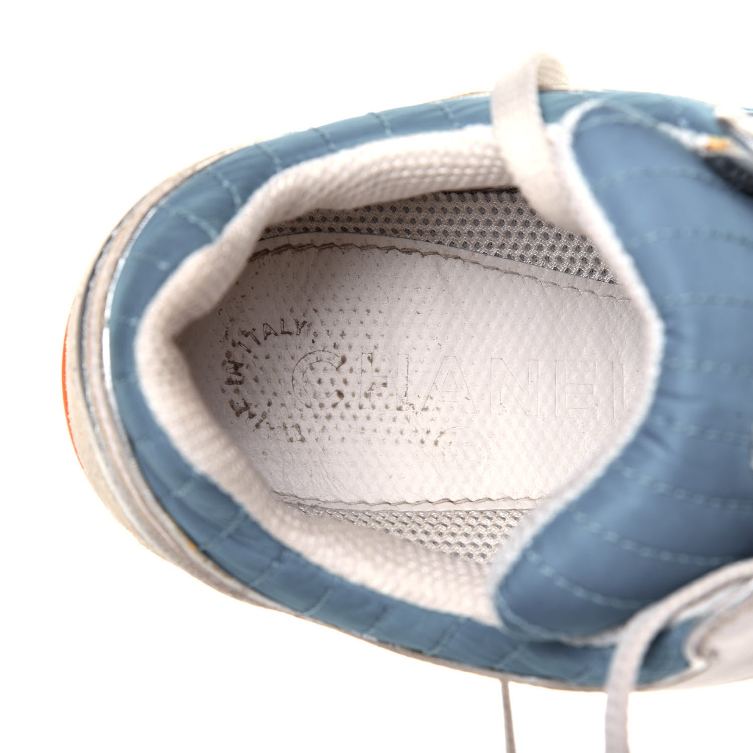 Chanel Suede Calfskin Fabric CC Sneakers 36.5 Blue White Orange 7 of 19